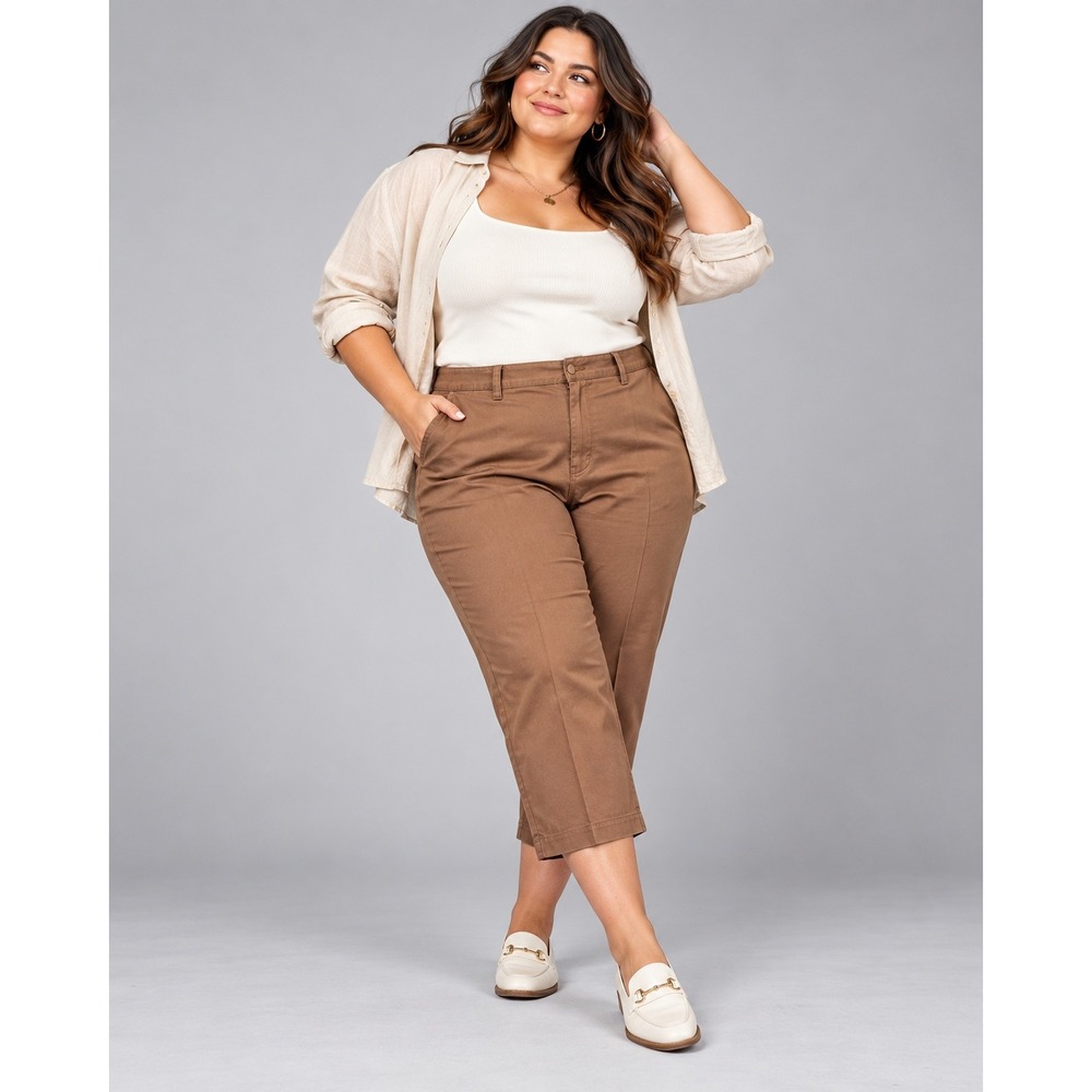 Tommy Bahama Brown Cropped Chino Pants Size 14 Straight Leg Stretch Cotton